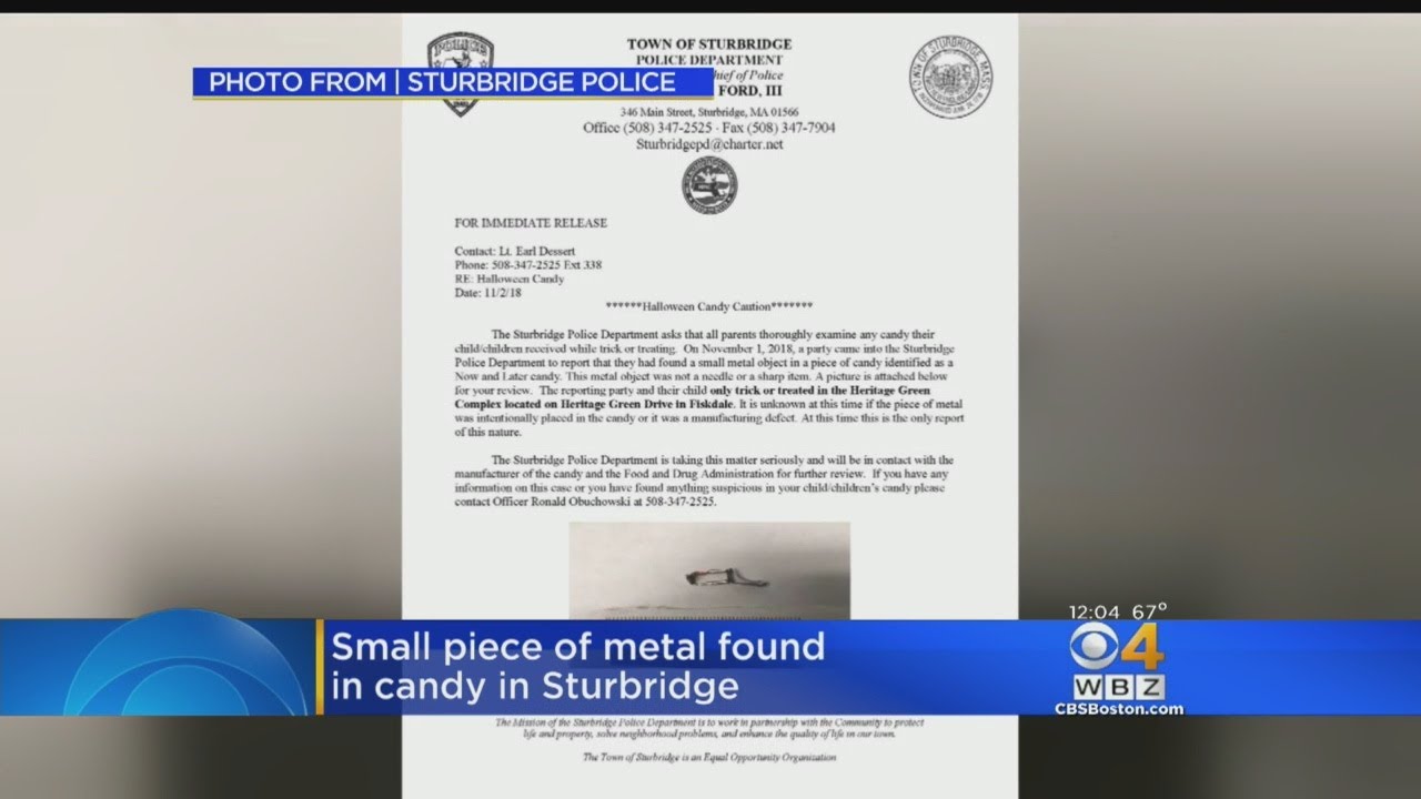 Metal Object Found In Sturbridge Halloween Candy