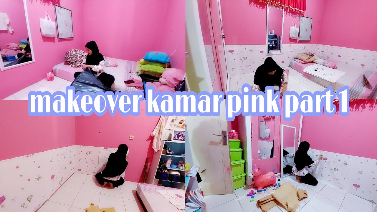 MAKEOVER KAMAR PINK part 1. pasang wallpaper. pasang karpet lantai