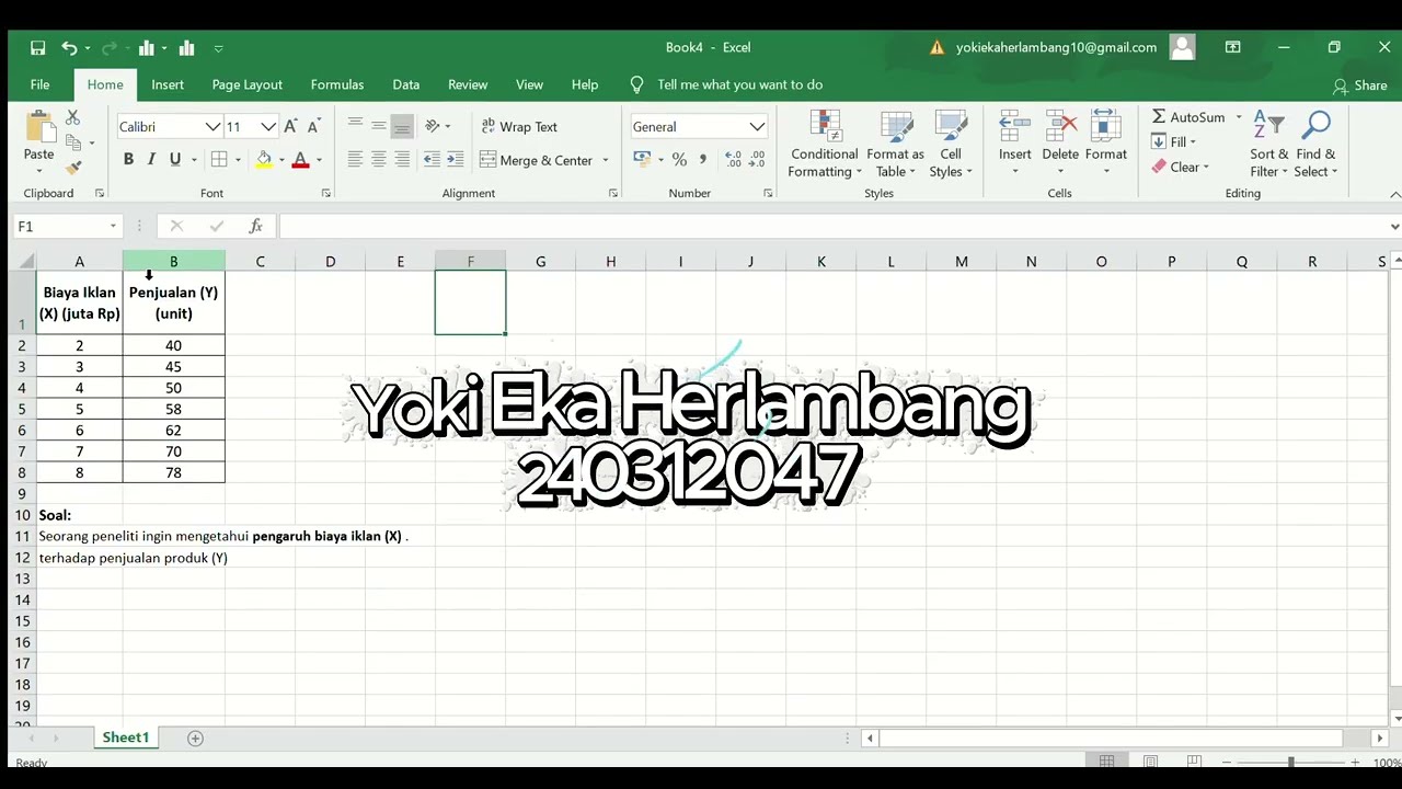 Analisis Regresi Linear Sederhana Menggunakan Microsoft Excel