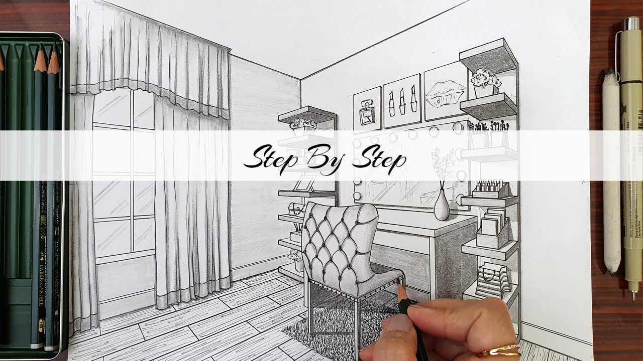How to draw A Vanity Room In Two Point Perspective | Step By Step