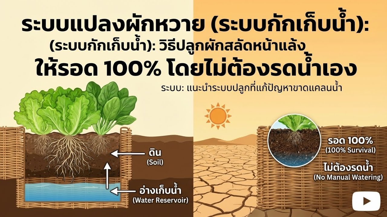 ปลูกผักสลัดในหน้าแล้ง 100% รอด! ระบบเตียงปลูกไม่รดน้ำแม้แต่ครั้งเดียว