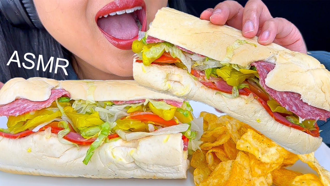 ASMR ITALIAN SUB SANDWICH & CHIPS (Eating Sounds) ASMR Phan