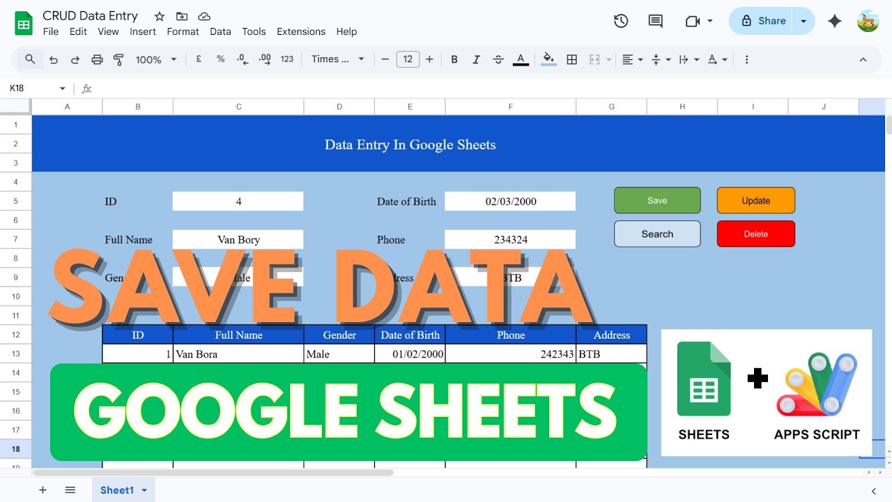 How to Save Data in Google Sheets using Apps Script | Beginner Tutorial