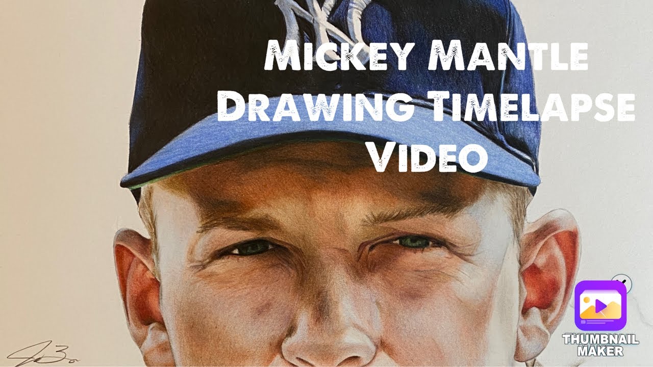 Mickey Mantle Colored Pencil Drawing Timelapse - Jacob Burgess