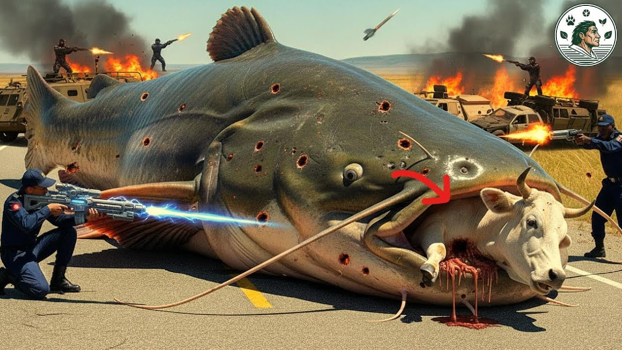 Rescue Team Saves Cow From Giant Catfish Attack
