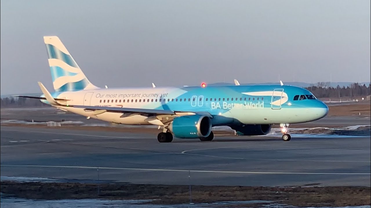 British Airways A320NEO ( BA Better World livery ) ( G-TTNA ) takeoff at Oslo Gardermoen Airport