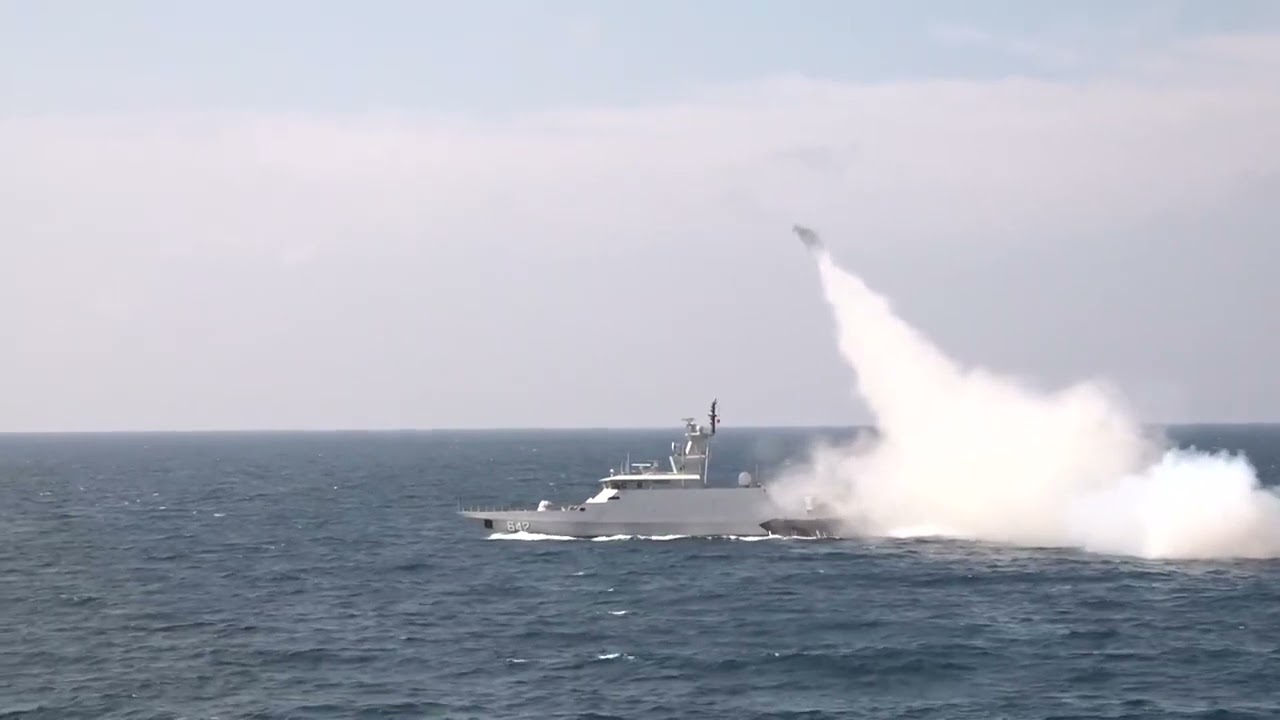 Clurit-class KRI Clurit (641) and KRI Kujang (642) fired two Chinese-made C-705 anti-ship missiles