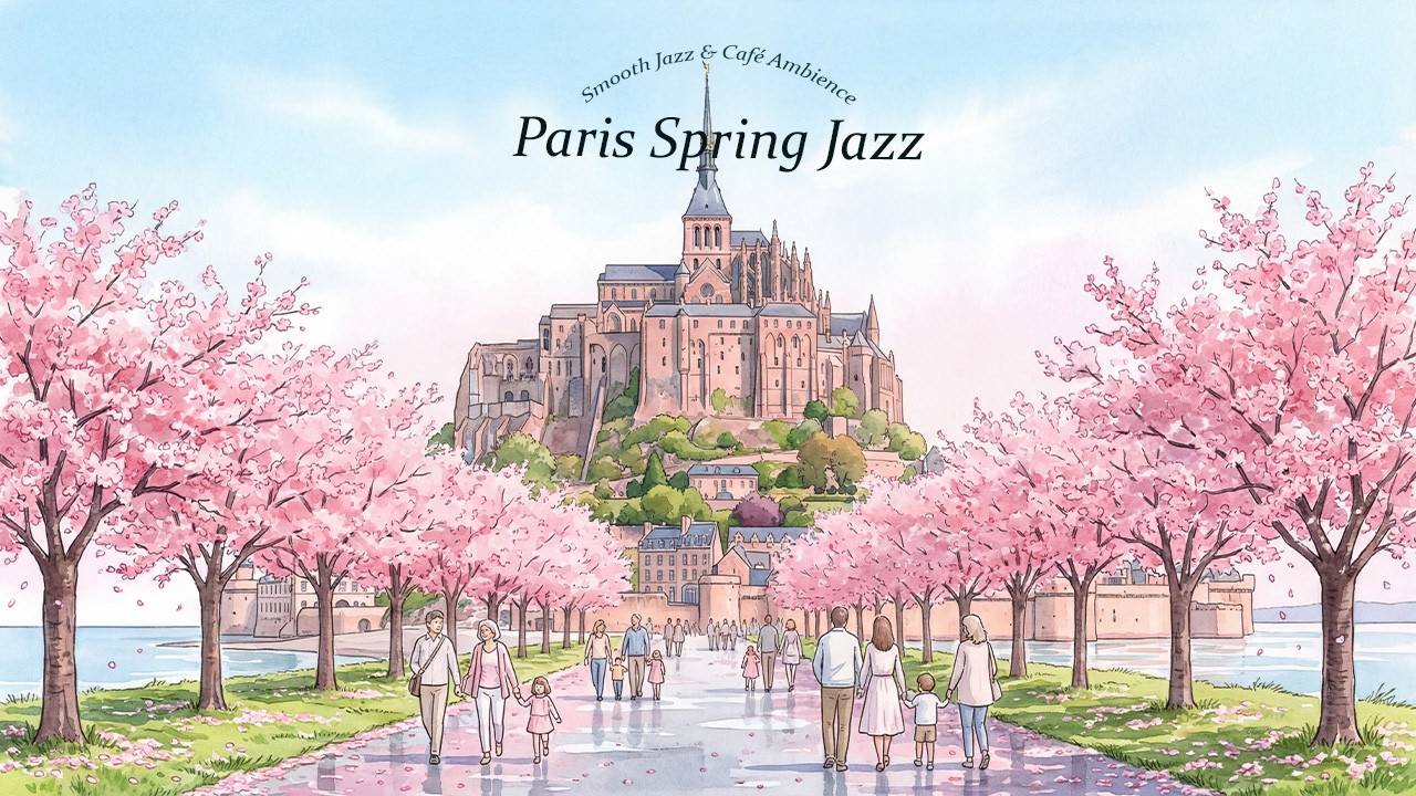 🌸 Paris Spring Jazz | Cozy Paris Café Terrace & Cherry Blossom Street Ambience ☕🎶