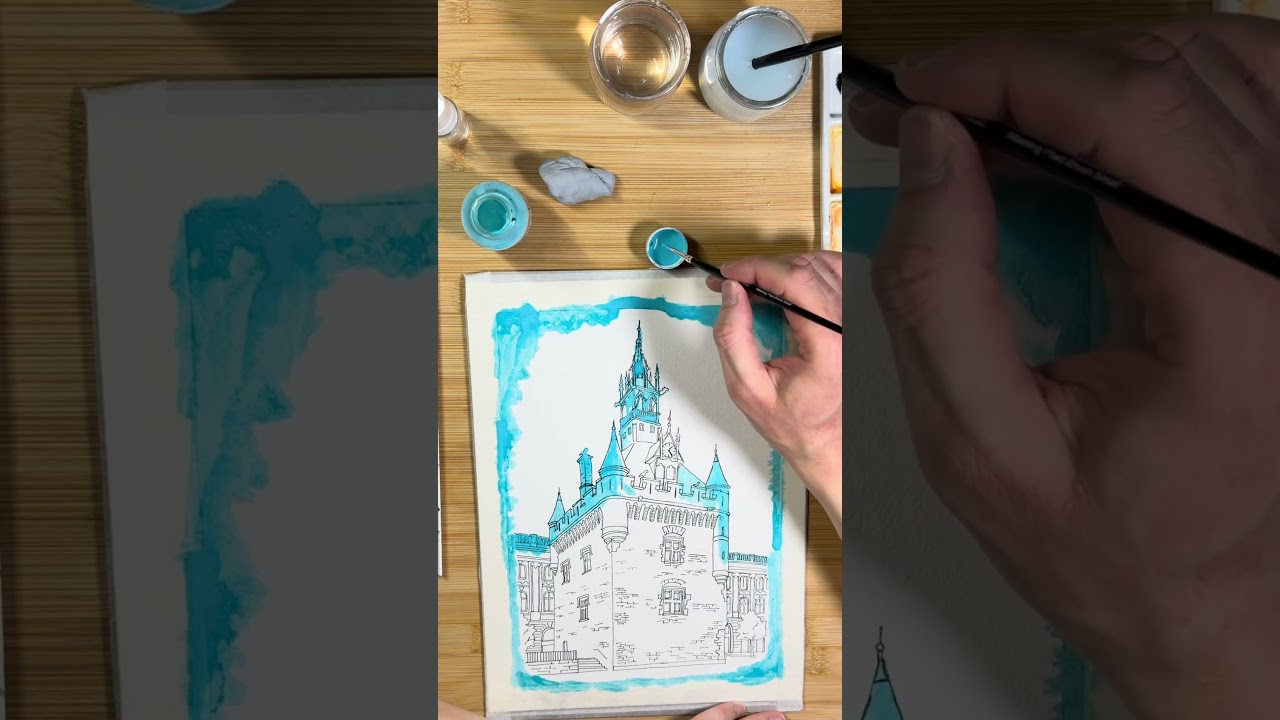 Watercolor  painting Donjon Toulouse Part 2/3