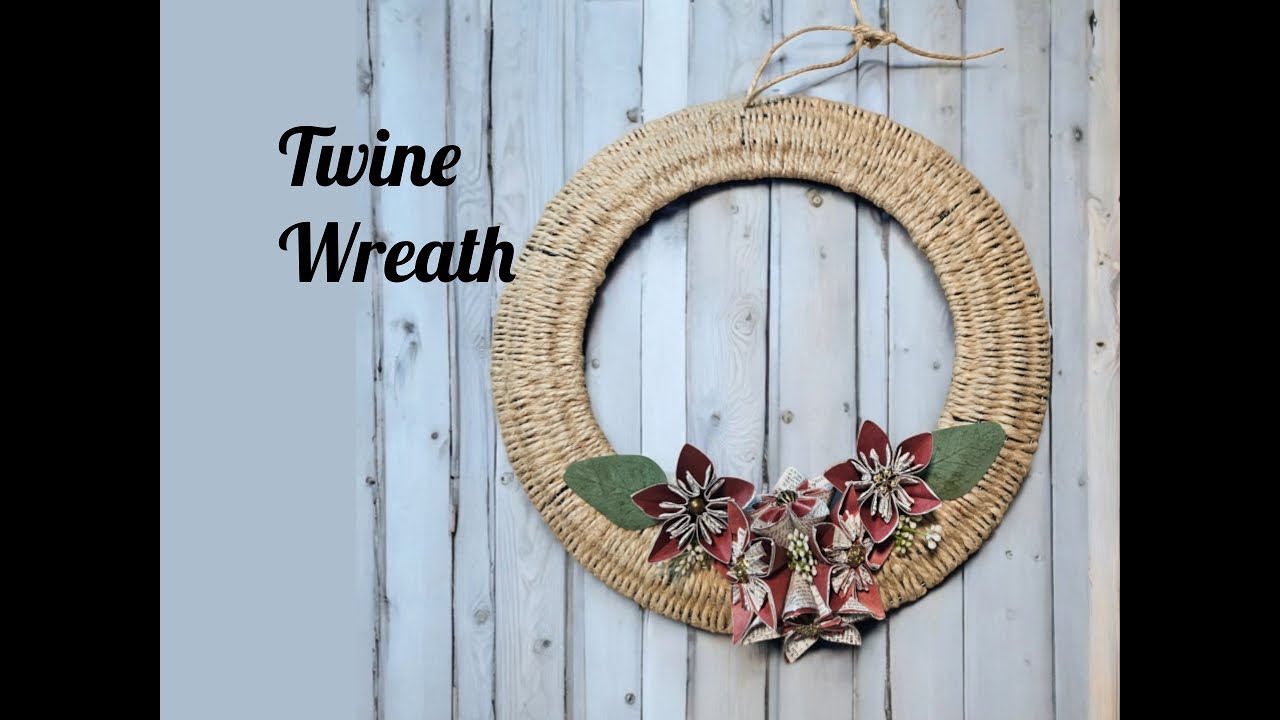 Twine Wreath , Paper Flowers, Woven Wreath, Origami