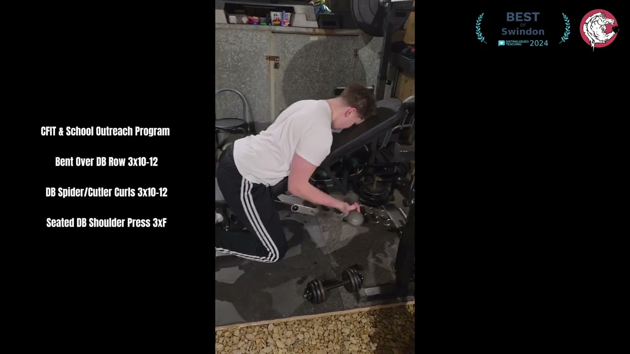 Bent Over DB Row 3x10-12, DB Spider/Cutler Curls 3x10-12 & Seated DB Shoulder Press 3xF