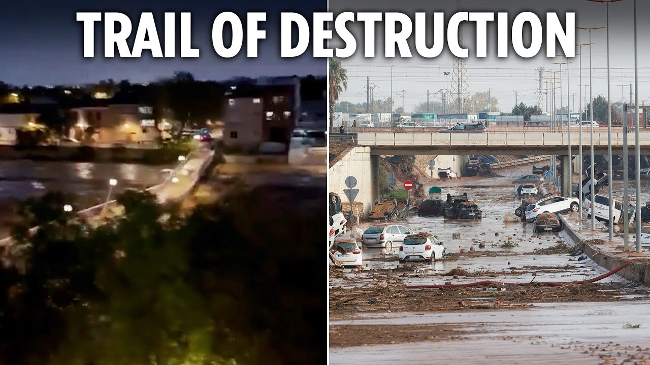 Horrifying moment Spanish floods take out entire bridge in seconds in town where 40 killed