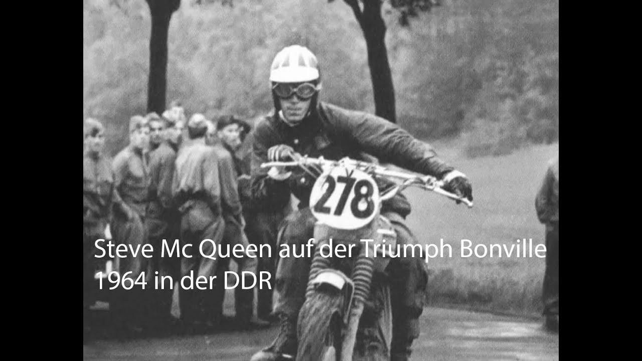 Steve McQueen on Motorbike in Erfurt Sixdays 1964  GDR