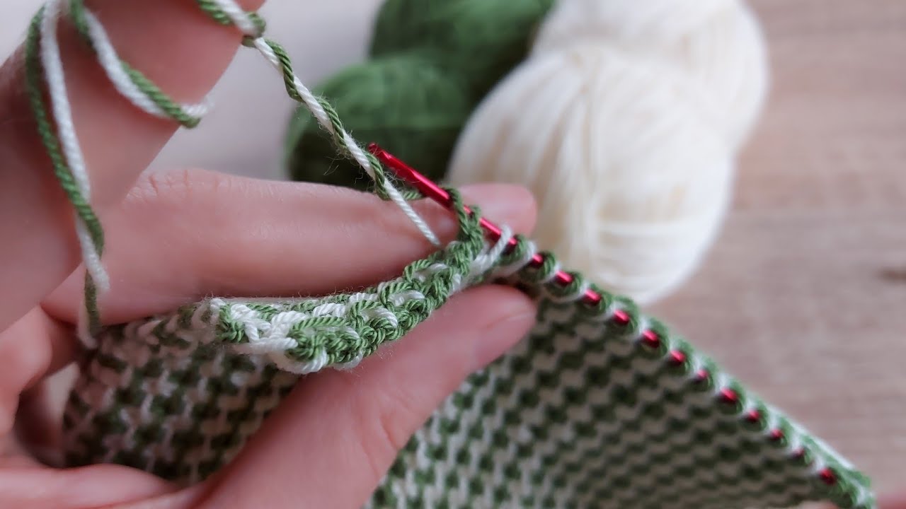 Tunus işi iki renkli çok güzel örgü modeli tunisian business howto crochet knitting