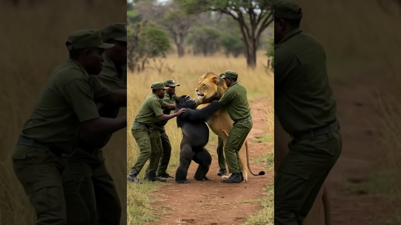 Unbelievable! Volunteers Stop Lion-Gorilla Clash 🦁🦍!