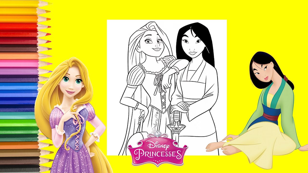 Disney Coloring Pages - Coloring Princess Rapunzel Tangled & Mulan   Coloring Book
