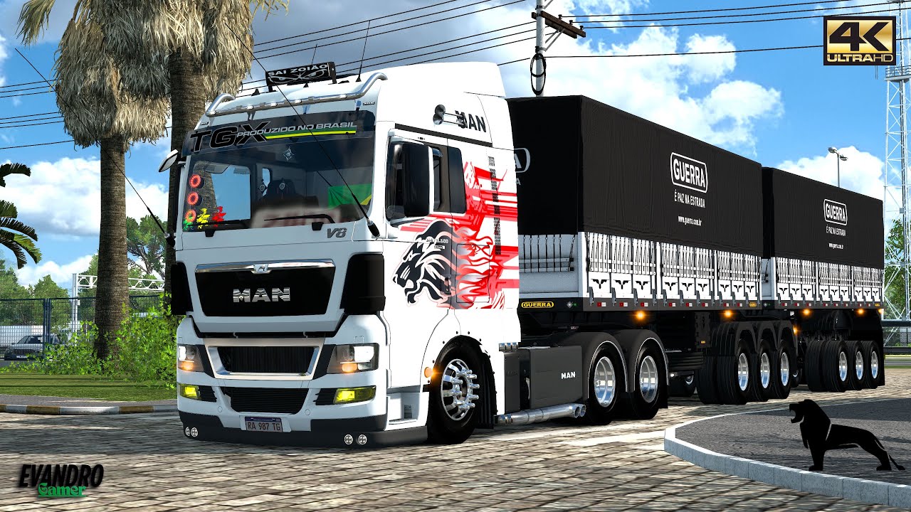 (58 t)-Grãos-na-Pressão MAN TGX 620CV V8 Bitrem Guerra Dest Fazenda Atibaia Ets2 V1.57