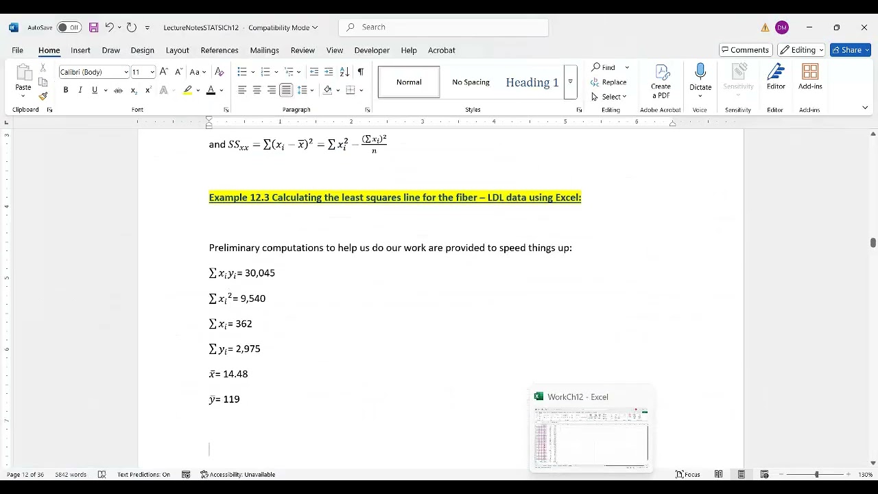 Performing Simple Linear Regression Using the Formulas