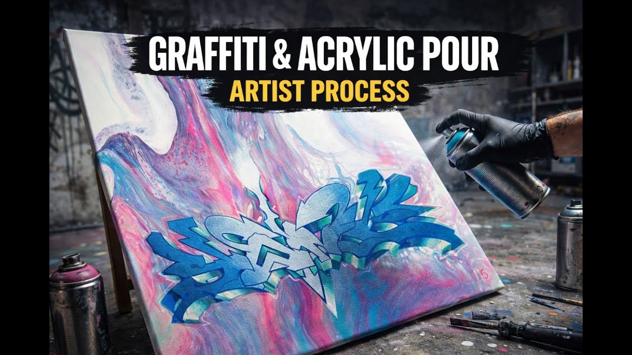 What Happens When You Spray Graffiti Over an Acrylic Pour?