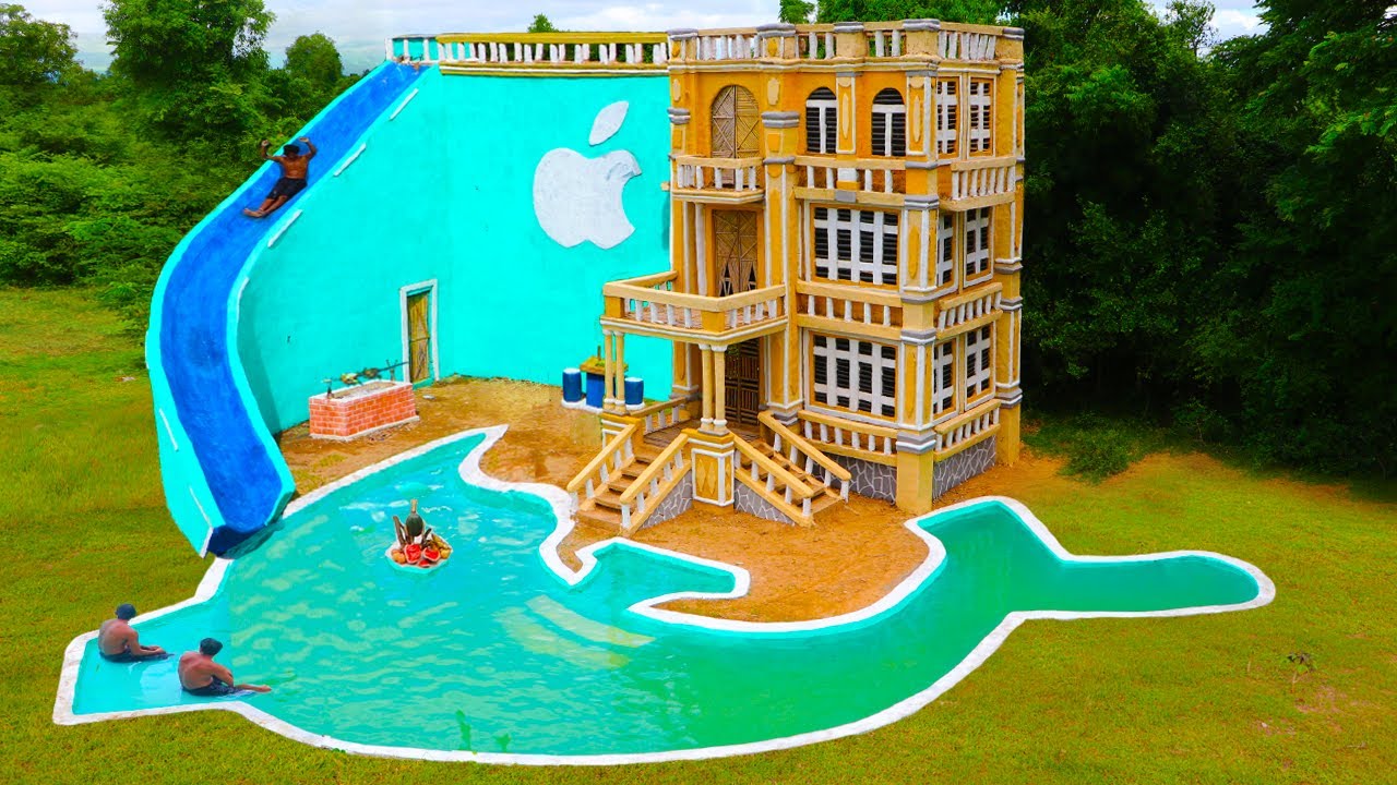 Spent 135 Days To Build Most Creative 4-Story Mud Villa, Water Slide & Swimming Pool-Shaped Dolphin