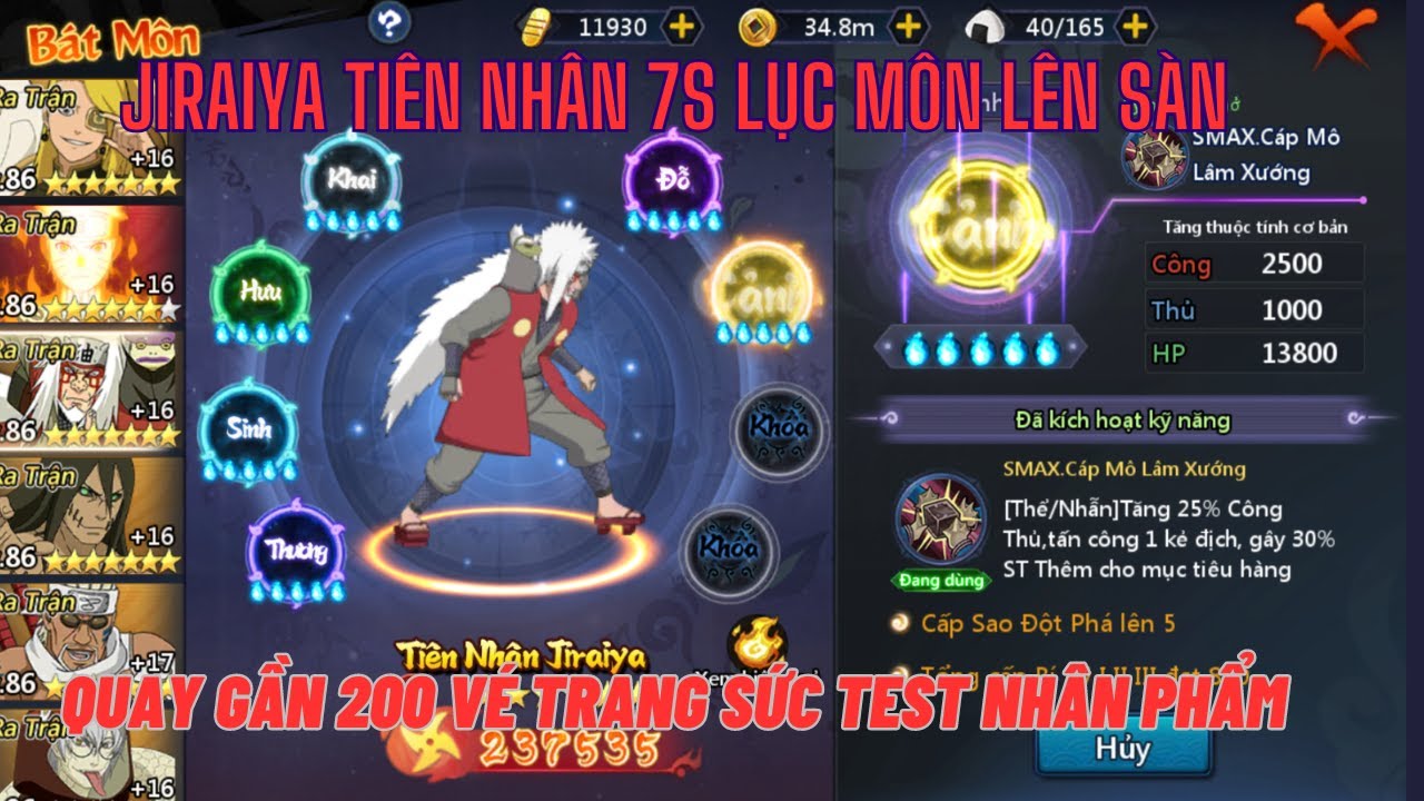 Huyền Thoại Làng Lá - CHÍNH THỨC Jiraiya Tiên nhân 7 sao lục môn MAX PING &Quay gần 200 vé trang sức