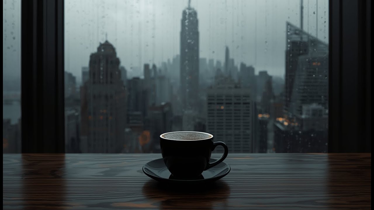 Midnight Coffee & Rain: High-Rise Workspace for Deep Concentration