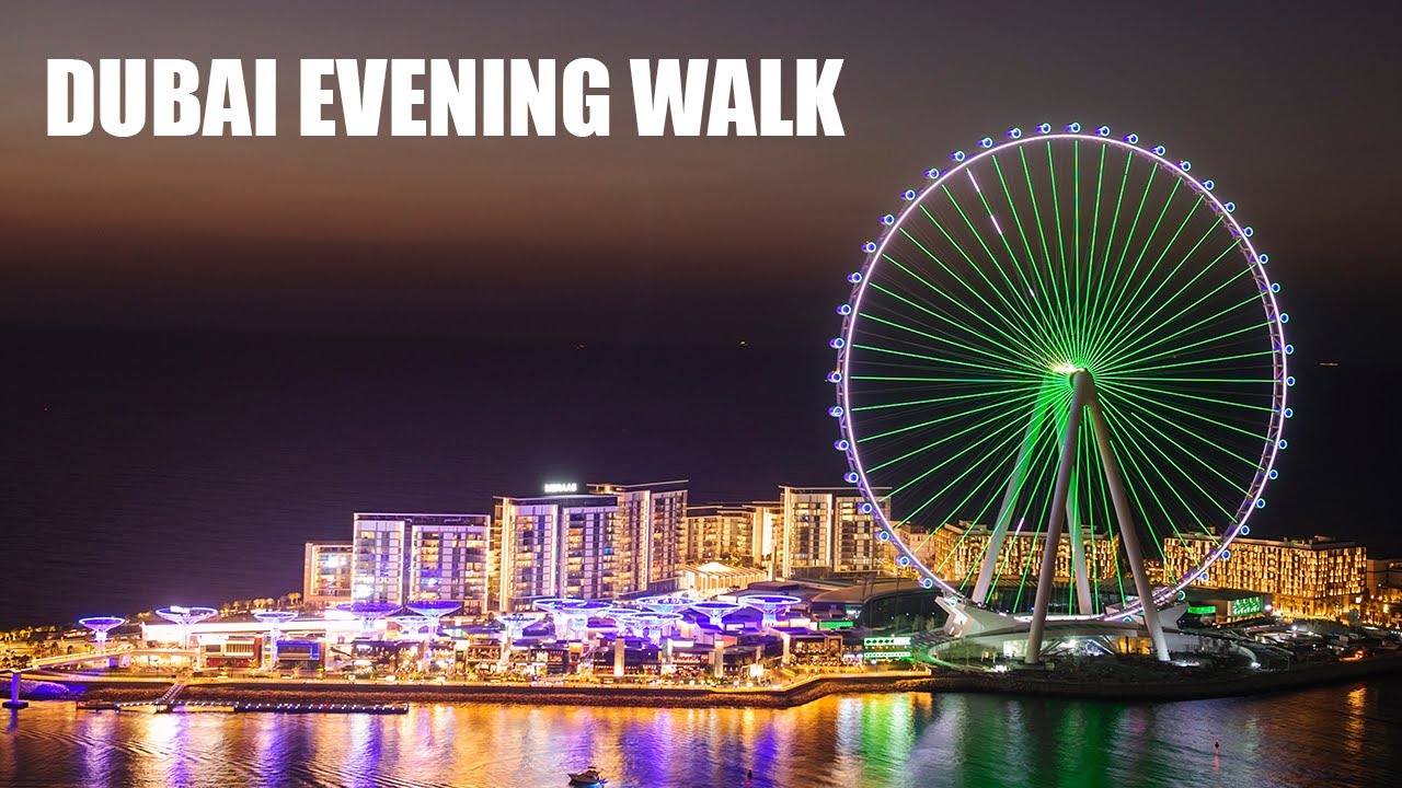 4K HDR Walking Jumeirah Beach Residence evening Walk Dubai Tourist Attraction