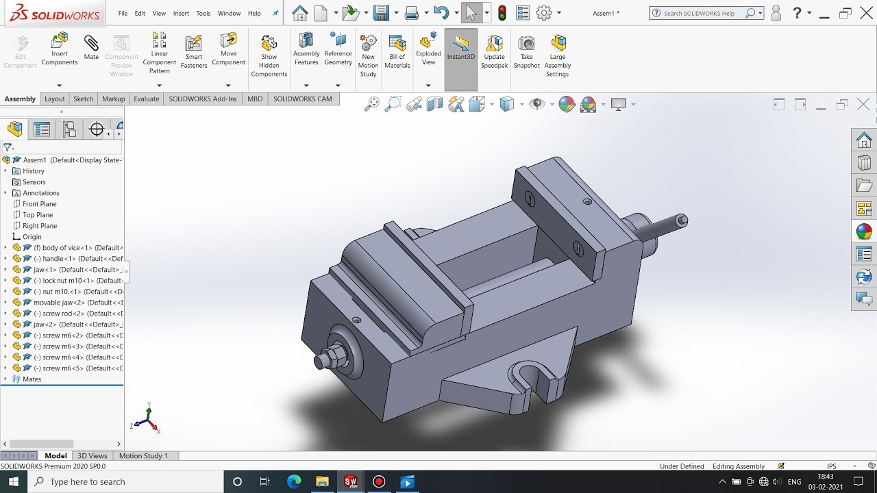 machine vice design and assembly in solidworks |