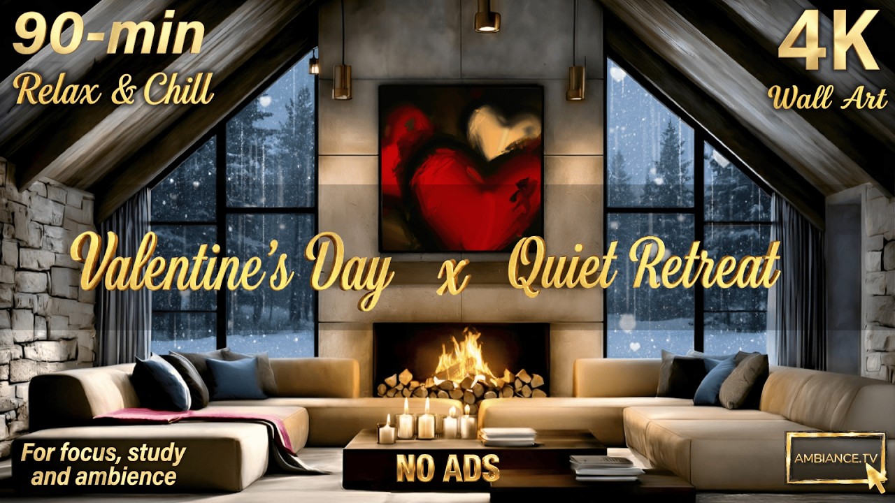Cozy Quiet Retreat Valentine's | 90 Min Fireplace | Relax & Chill | Lo-Fi Music | Digital Frame