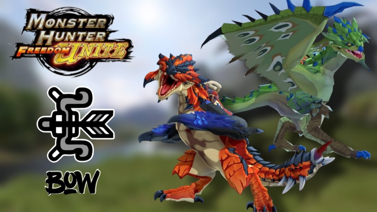 MHFU (PPSSPP): Rathalos & Rathian vs Bow | Urgent Village Quest 6★ Low Rank