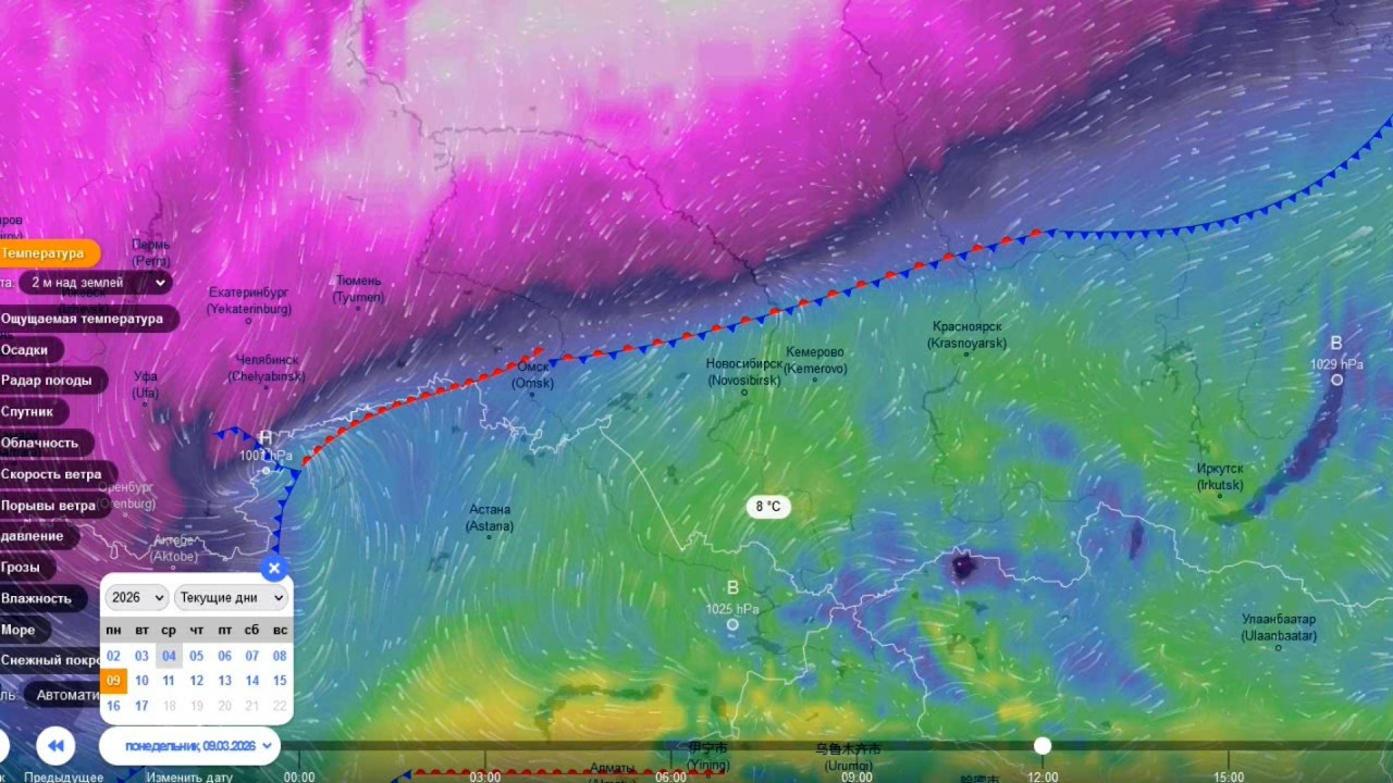 С 5 по 9 марта на юг Сибири будет поступать очень теплый воздух из Центральной Азии. Прогноз погоды