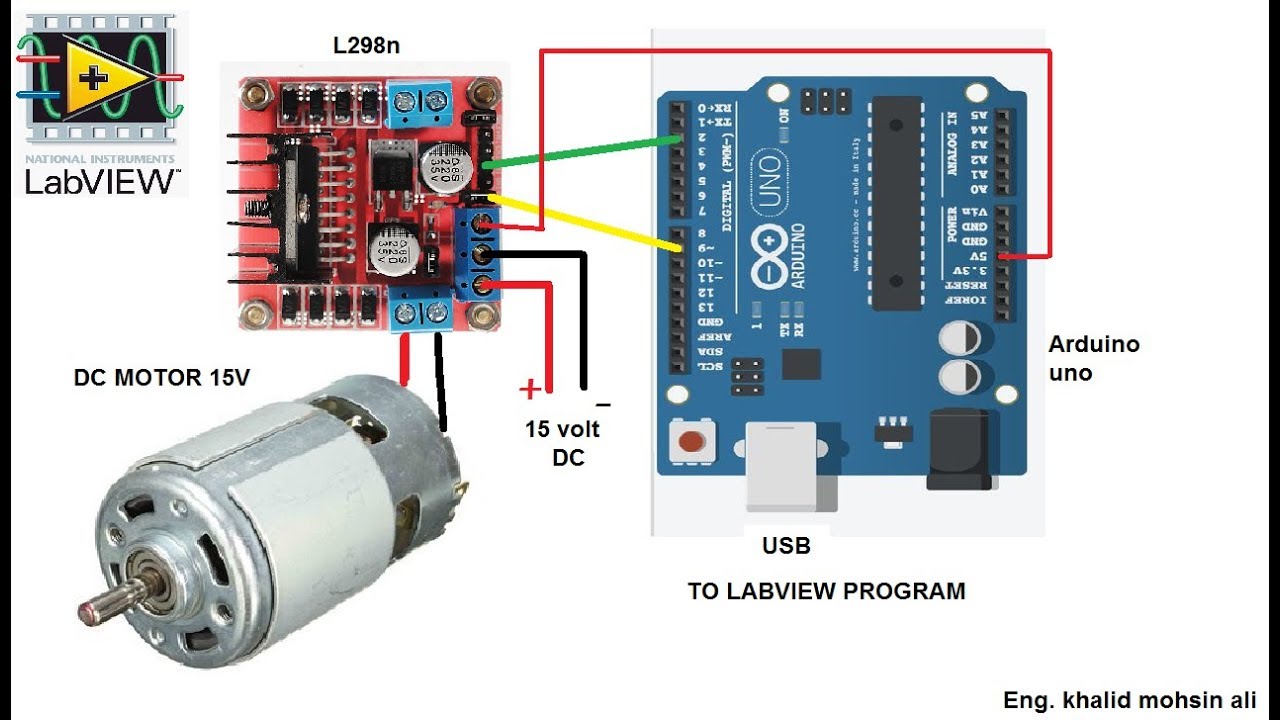 15 VOLT DC  MOTOR CONTROL SPEED BY L298n, ARDUINO AND LABVIEW. التحكم بسرعة موتور 15 فولت بواسطة