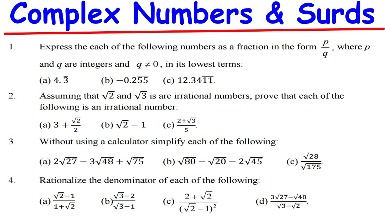 Rational, Irrational, Complex Numbers & Surds – Tutorial Sheet 2 (2026) | Full Practice Session