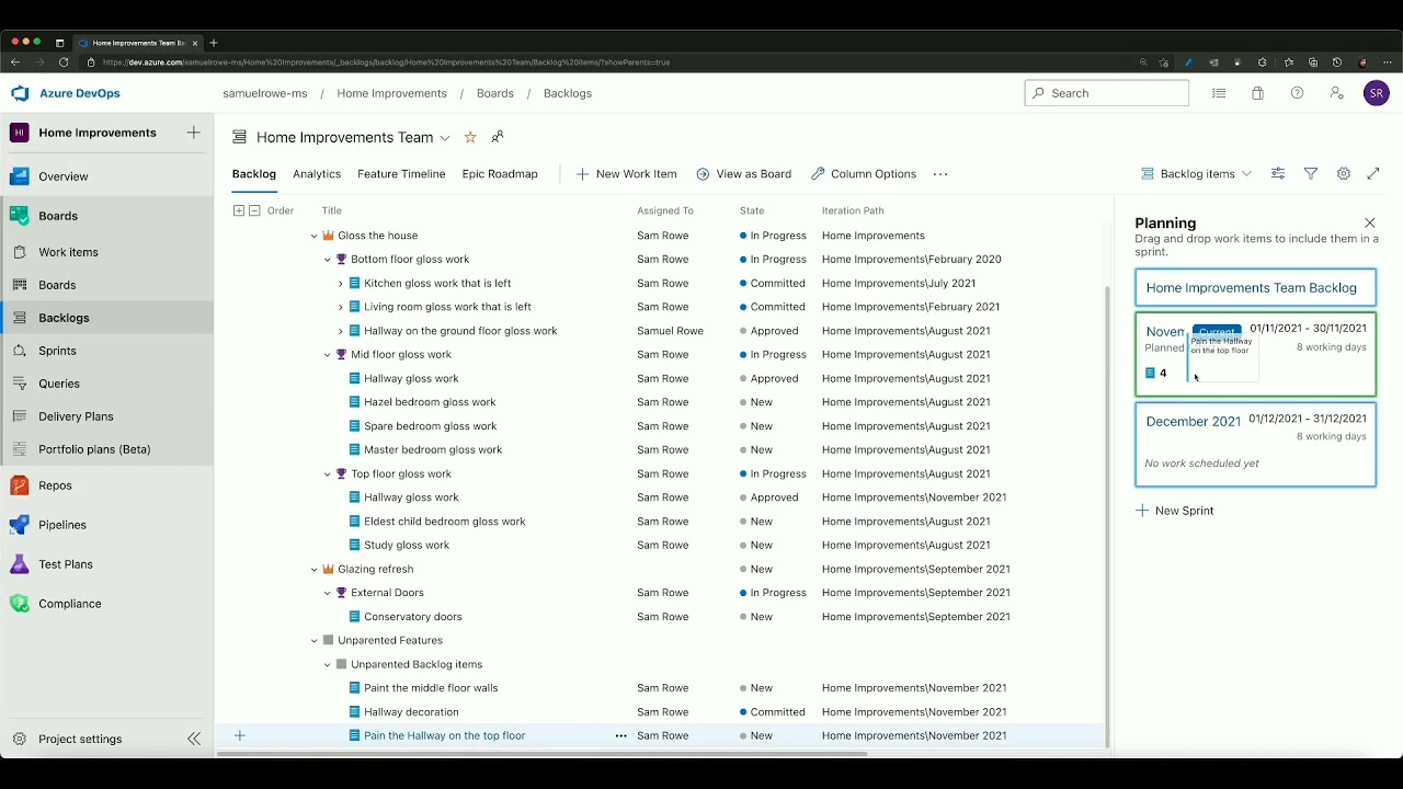 Azure DevOps creating work items from the backlog