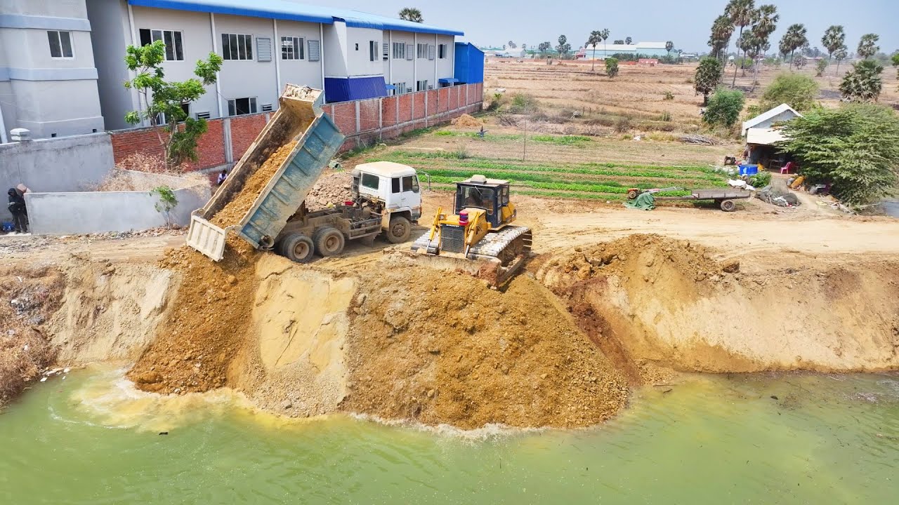 Amazing Making Road By Bulldozer D60P Showing Skill Technique Pushing Soil Filling Great Reside Road
