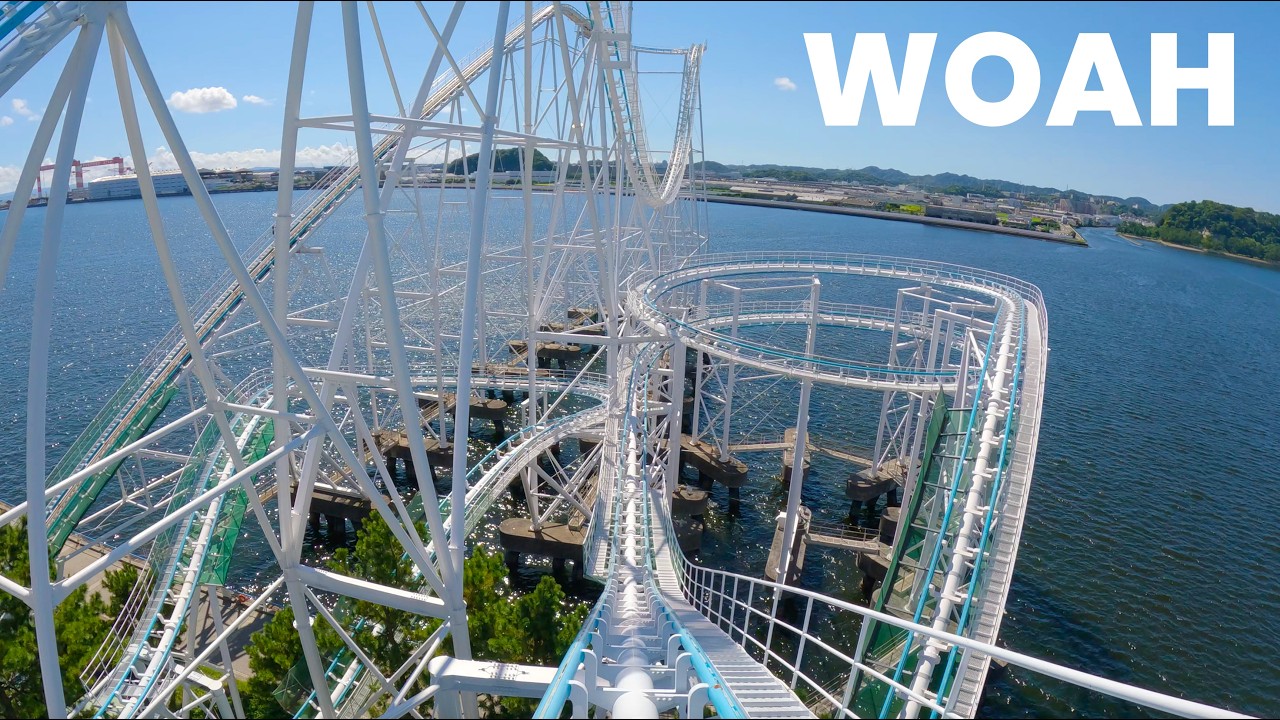 Surf Coaster Leviathan Front Row POV | HUGE Japan Coaster on the Water! Sea Paradise