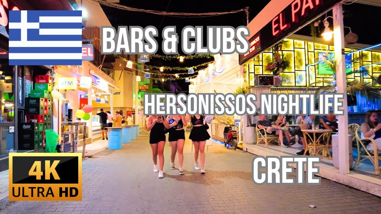 Hersonissos, Crete Nightlife Tour – Bars, Clubs & Party Vibes 4K