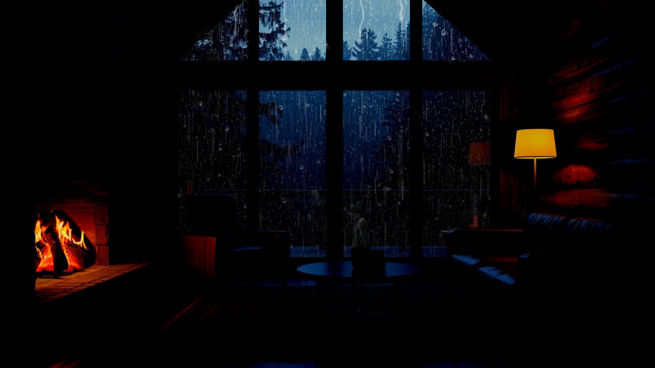 Rainy Night in a Cozy Cabin | Fireplace Sounds for Better Sleep