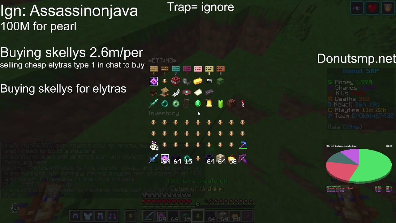 DonutSMP Live! 1 ELYTRA PER GOOD STASH OR BASE! Rating Bases 100M per base Buying skellys 2.5m/per