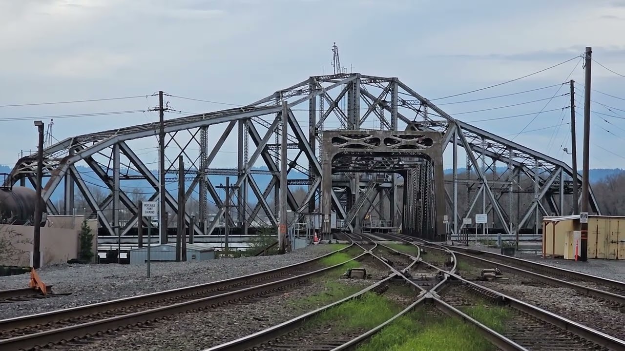 Columbia River Bridge at Vancouver, WA opening up for tugboat. January 10, 2025. 