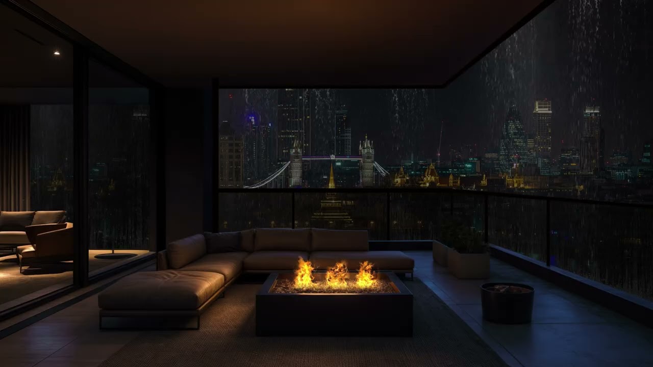 Luxury Balcony Rainstorm on a Quiet Rainy Night (No Ads) | Relaxing NYC Rain Sounds for Sleep