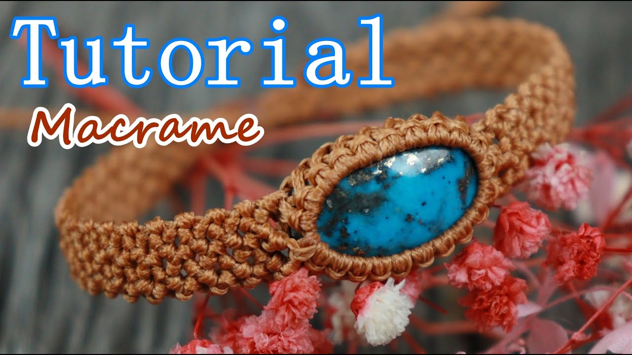 Tutorial macrame bracelet turquoise stone-How to make-Handmade bracelet-Diy-สอนถักเชือกเทียน