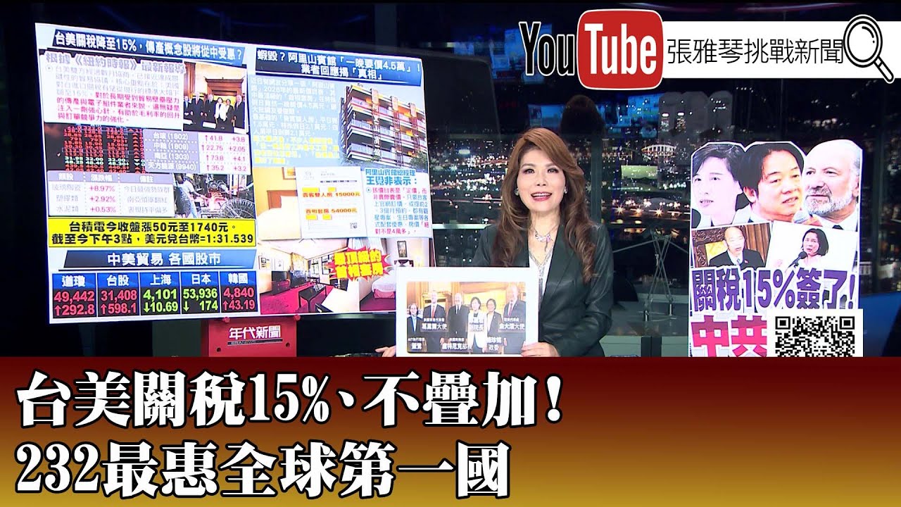 《台美關稅15%、不疊加！ 232最惠全球第一國》【2025.01.16『1800年代晚報 張雅琴說播批評』】