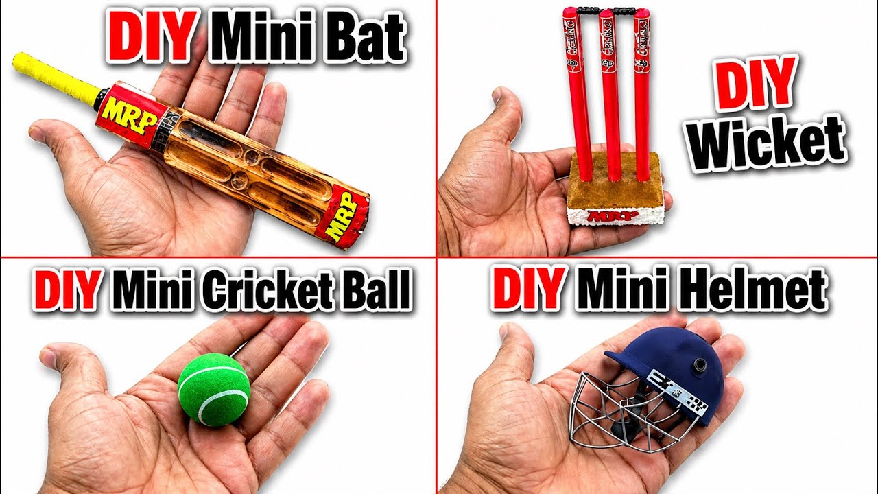 DIY Mini Cricket Kits | how to make mini cricket bat, ball, wicket helmet at home | diy cricket kits