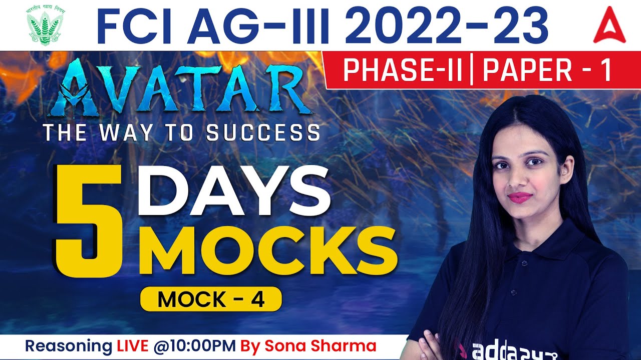 FCI AG-3 Phase 2 | 5 Days Mocks | Reasoning By Sona Sharma | Mock #4