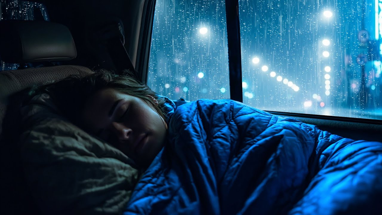 Cozy Rain Ambience: Sleeping in a Car with Relaxing Jazz Music | Rainy Night Drive 4K