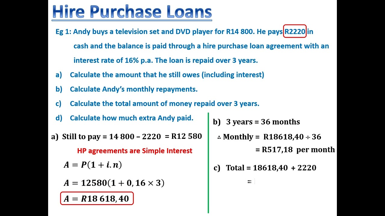 Financial Maths Hire Purchase Loans Grade 10