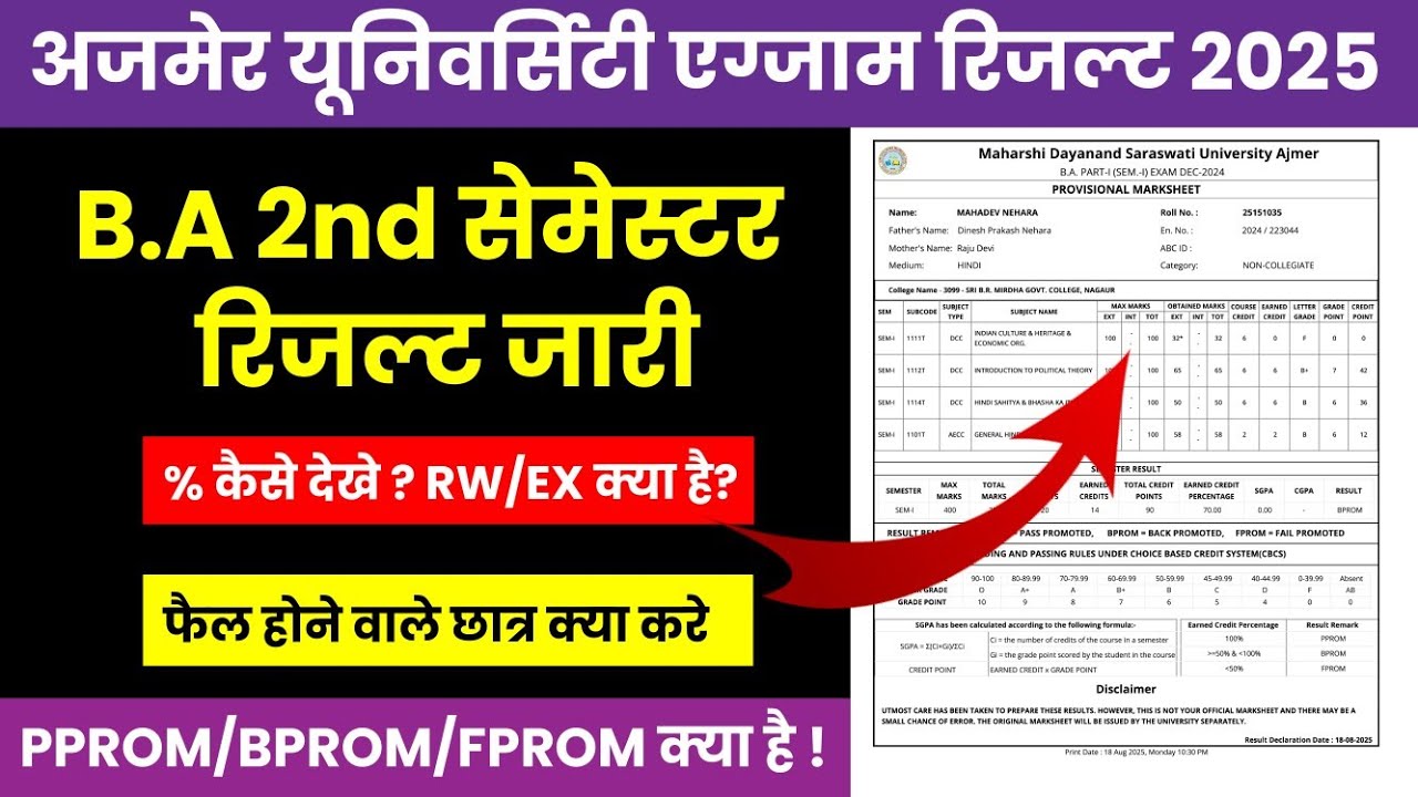 MDSU B.A 2nd Semester Result 2025 Declare Kaise Dekhe / B.A मे PPROM, BPROM, FPROM क्या होता है