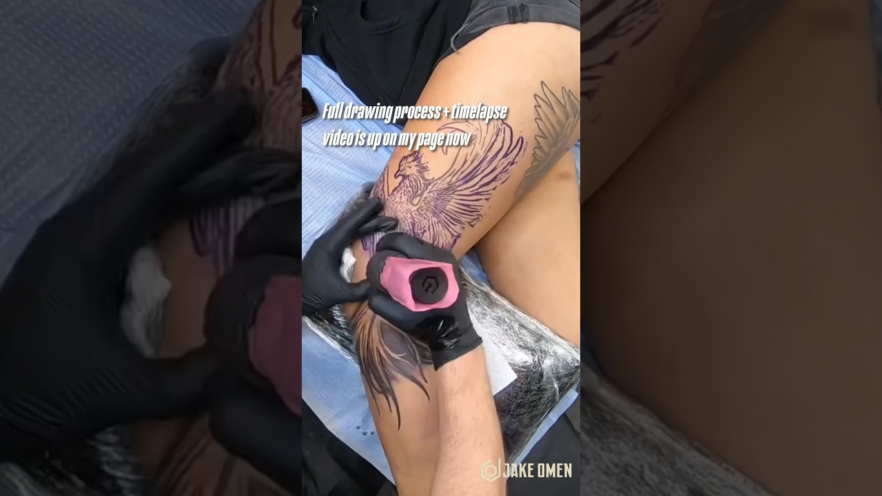 PHOENIX PT2 - TIMELAPSE - Full Vid is up! #tattoo #tattootimelapse #blackandgreytattoo #legtattoo