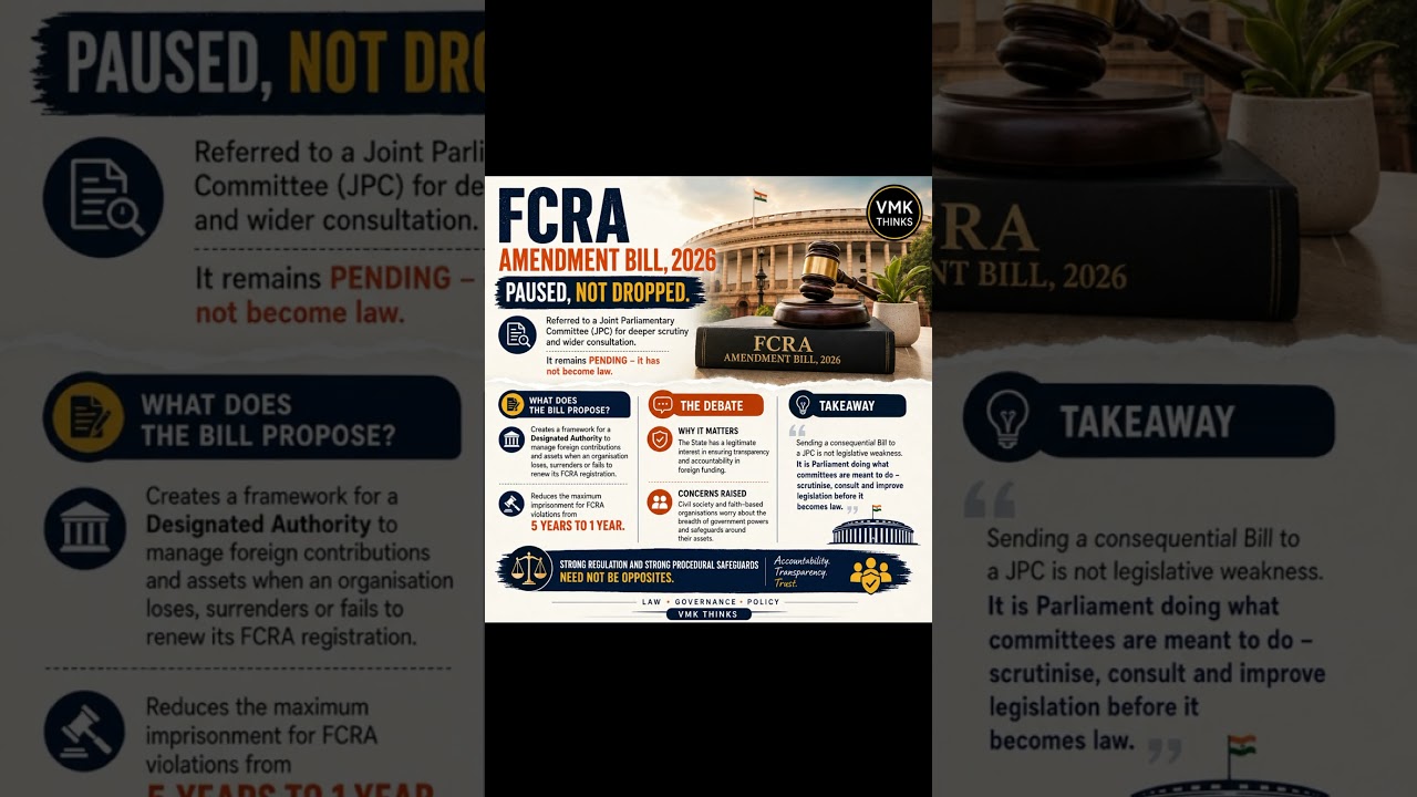 FCRA Bill 2026 Sent to JPC: What Changes & Why It Matters? ⚖️🇮🇳 #Shorts #vmkthinks